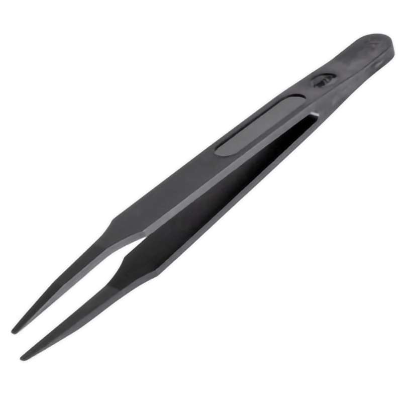 ESD Full Plastic Tweezers, Style 702A, PVDF Plastic, Round, Flat, 4.5"